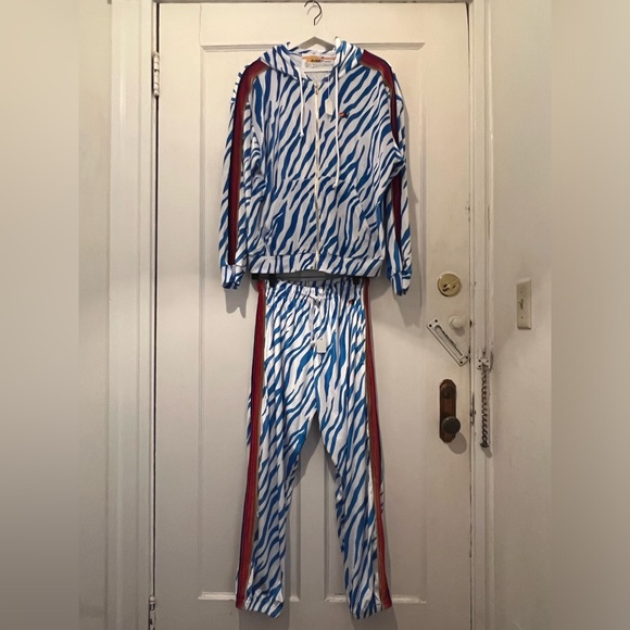 AVIATOR NATION UNISEX VELVET RELAXED ZIP HOODIE & SWEATPANTS SET- BLUE TIGER - Picture 4 of 9